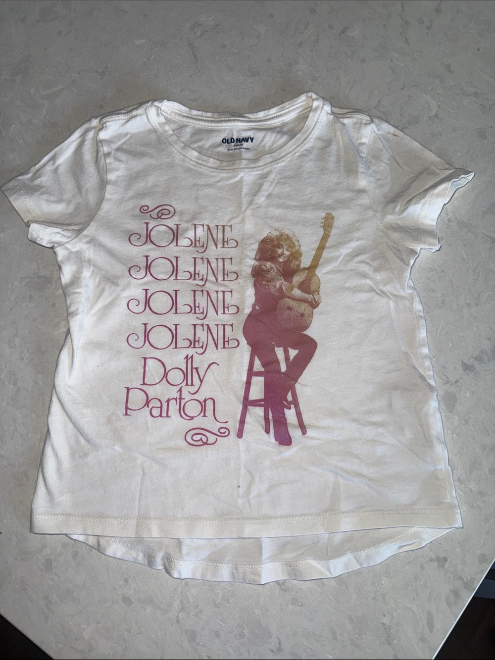 Old Navy White Kids Dolly Parton 'Jolene' Graphic Tee with Pink Print